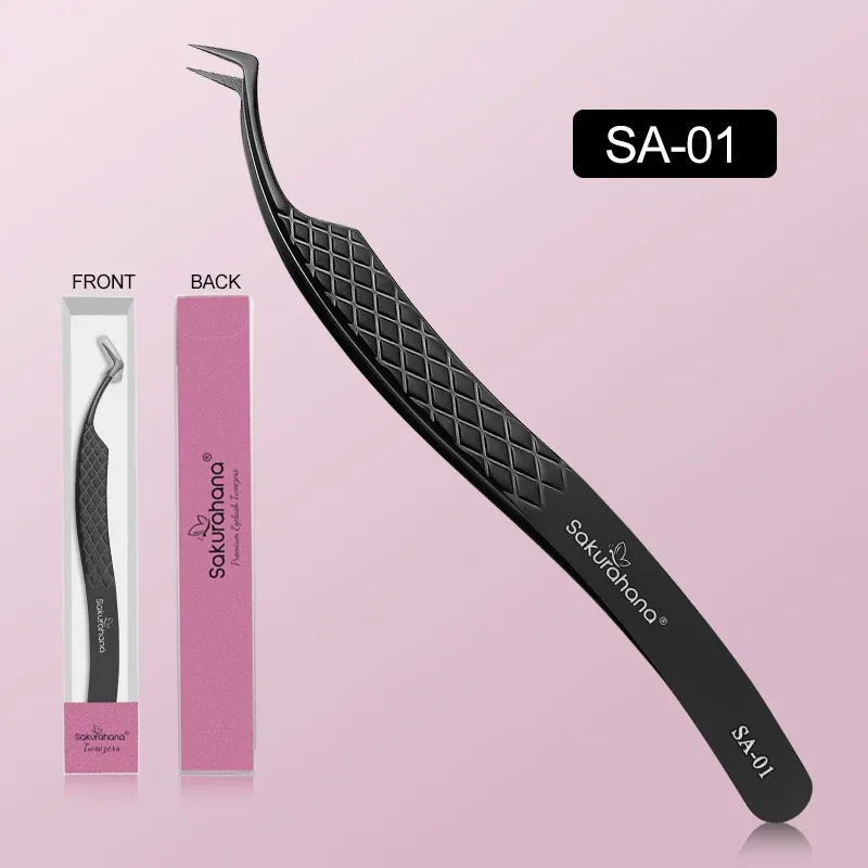 Professional Eyelash Tweezers Black Fiber Tip For Lash Extensions Mega Volume Mink Lashes Tool Makeup Artist Kit
