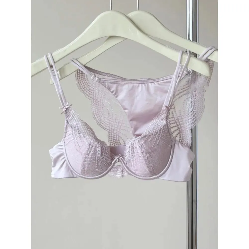 Meia xícara conjunto de lingerie feminina copo fino push up macio underwire sutiã calcinha pequeno peito reunir apoio lateral anti sag roupa interior 32-38 — image 2