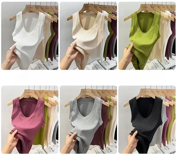 2026 Summer Basic Elastic Tank Top Women Solid Low Round Neck Ribbed Camisole Korean Style Versatile Slim Tanks & Camis — image 9