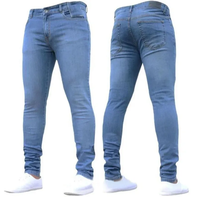 European and American New Style Tight and Personalized Popular Jeans 2024 Fashion Men's Elastic Solid Color Slim-fit Pants — image 2