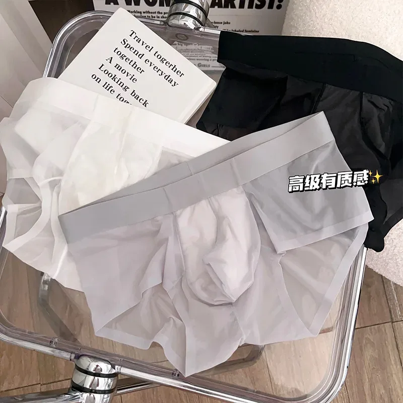 Transparente herren Slips Ultra-dünne Eis Seide Schnell Trocken Höschen Sexy U Ausbuchtung Beutel Mann Unterwäsche Atmungsaktive Unterhose cuecas