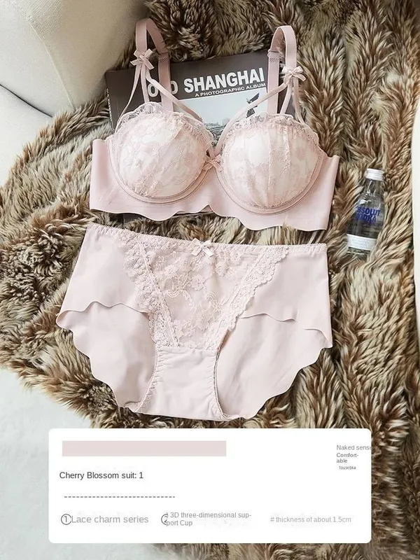 Push-up Women with Small Breasts Showing Large Flat Chest Special Thickened Breast Anti-sag Bra Cover Lace Underwear Set — image 13