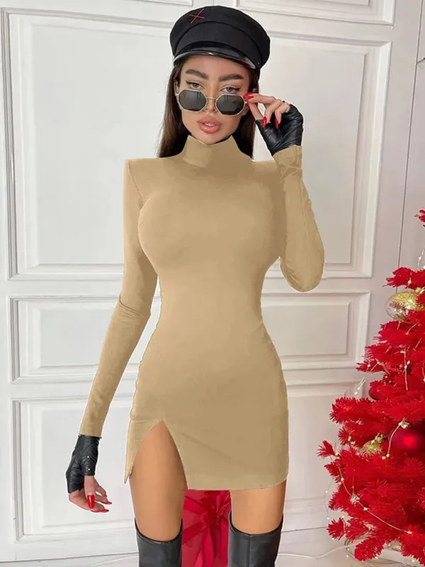 Women Spring Autumn Long Sleeve Bodycon Soild Color Black Slim Package Hip Mini Dress Pambabaeng Damit Streetwear — image 7