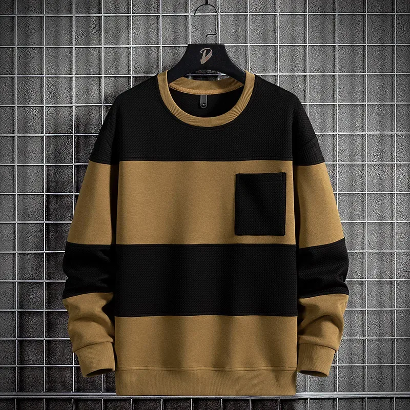 2024 Spring Men Stripe Sweatshirt Cotton Oversized Hoodies Men Long Sleeve O-Neck Pullovers Male Streetwear Fashion Tops 6Xl 8Xl