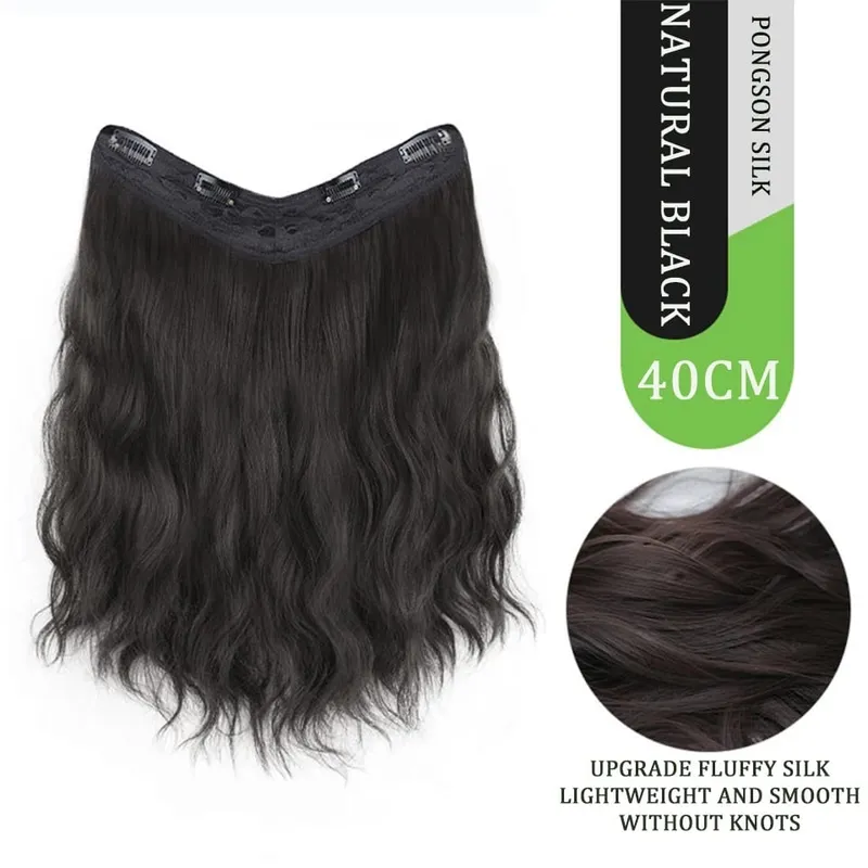 U Part Hair Extensions Synthetic Curly Wave Clips in Hair Extensions One Piece 3/4 Full Head Half Wig Straight Thick Hairpiece