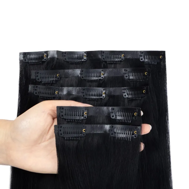 Invisible PU Clip In Human Hair Extension Seamless Tape Weft Thin and Soft Tape Weft 7Pcs/set 12-24inch 100G 120G Clip on Hair
