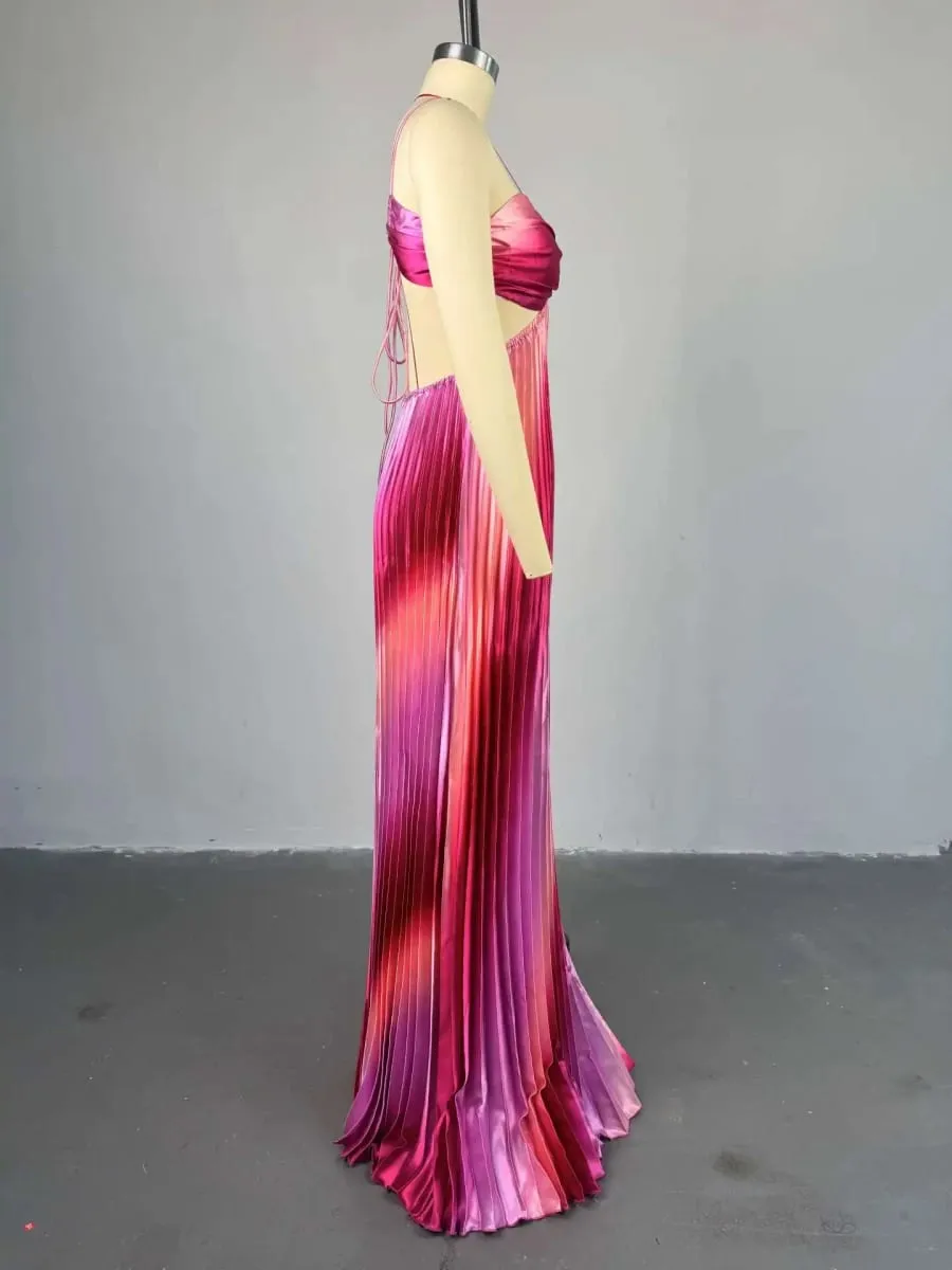 CM.YAYA 2025 Elegant Sleeveless Sweet Strapless Gradient Floor-Length Long Women Dress Beach Party Evening Sexy Pleated Dresses — image 4