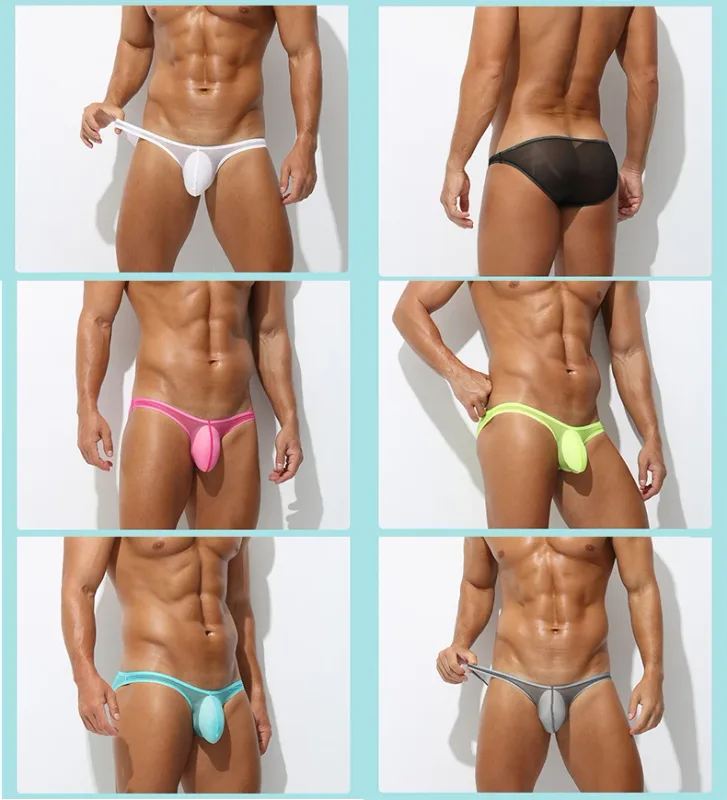 남성 속옷 섬세한 얼음 실크 투명 삼각형 팬티 성격 낮은 허리 팬티 — image 3