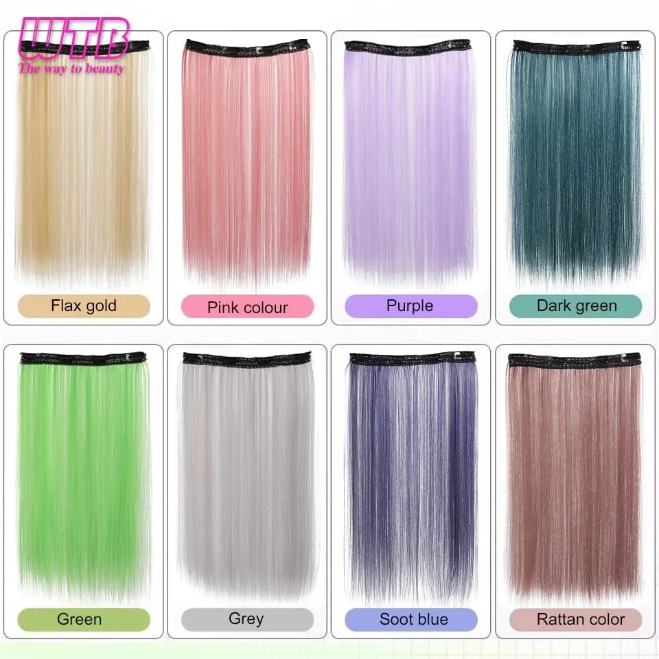 Synthetic Long Straight Clip In One Piece Hair Extension 4 Clips Inner Layer Hidden Hair Color Hair Piece Color Wig — image 3