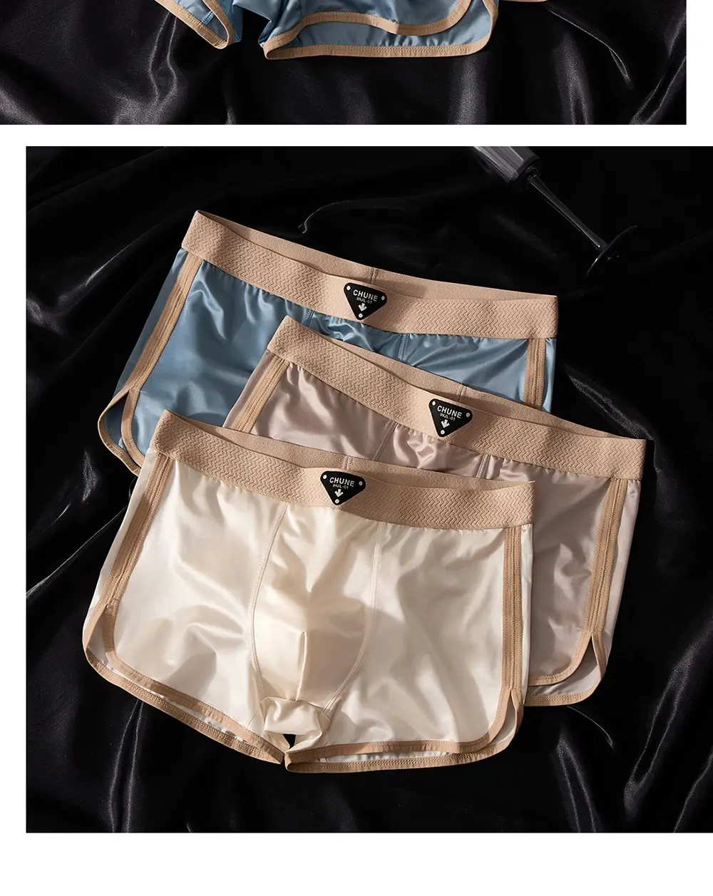 3PCS/Pack Luxury Satin-like Ice Silk Men's Panties Hygroscopic Breathable Double-layer Silk Crotch Boxer High Elastic Underpants — image 10