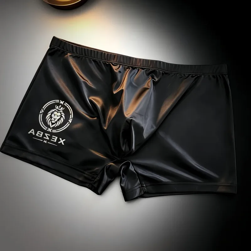 Men Glossy Ice Silk Boxer Shorts Briefs U-shape Pouch Underwear Home Sleep Trunk Men's Glossy Satin Ice Silk Long Leg Boxer — image 7