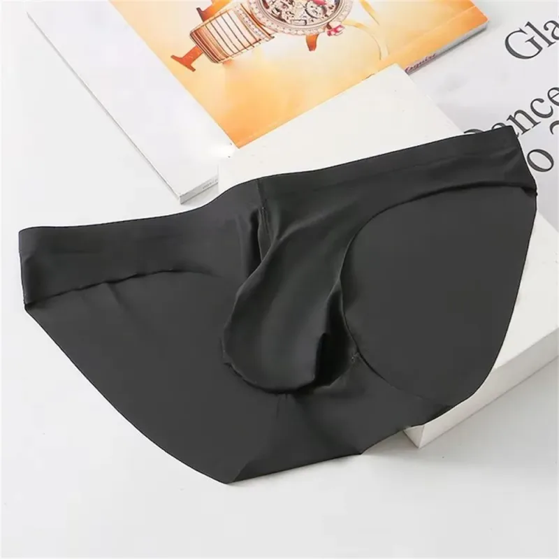 Men's Ice Silk Seamless Briefs Summer Cooling Pouch Underwear Sport Breathable Quick-Dry Anatomical Design Trunks Plus Size