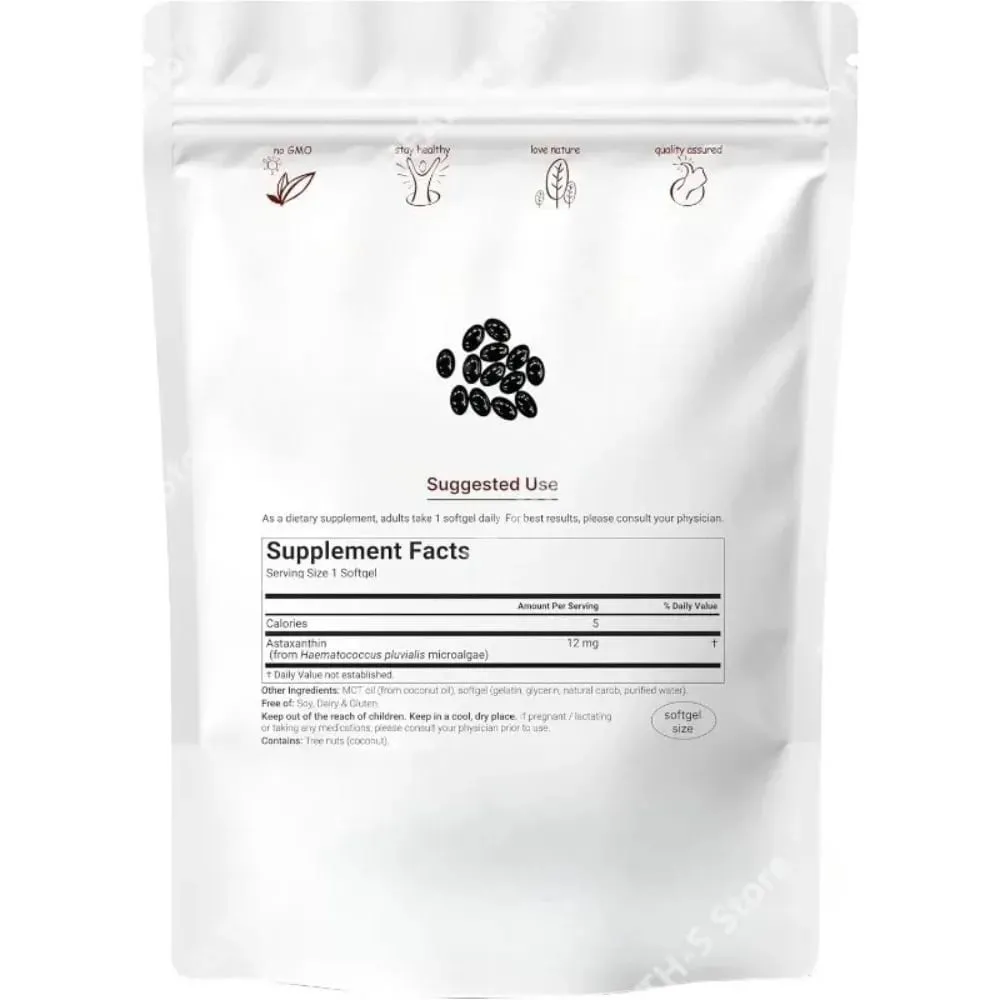 Astaxanthin 12mg Softgels - Hỗ trợ chống oxy hóa hàng ngày Không chứa gluten Không chứa gluten 120 viên dành cho người lớn — image 4