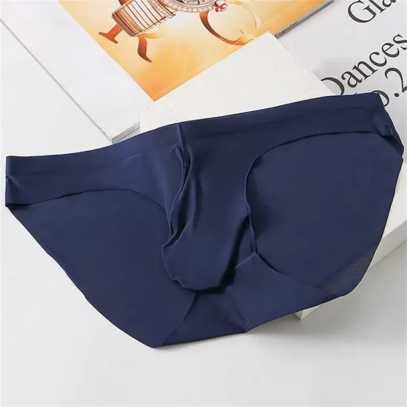 Men's Ice Silk Seamless Briefs Summer Cooling Pouch Underwear Sport Breathable Quick-Dry Anatomical Design Trunks Plus Size