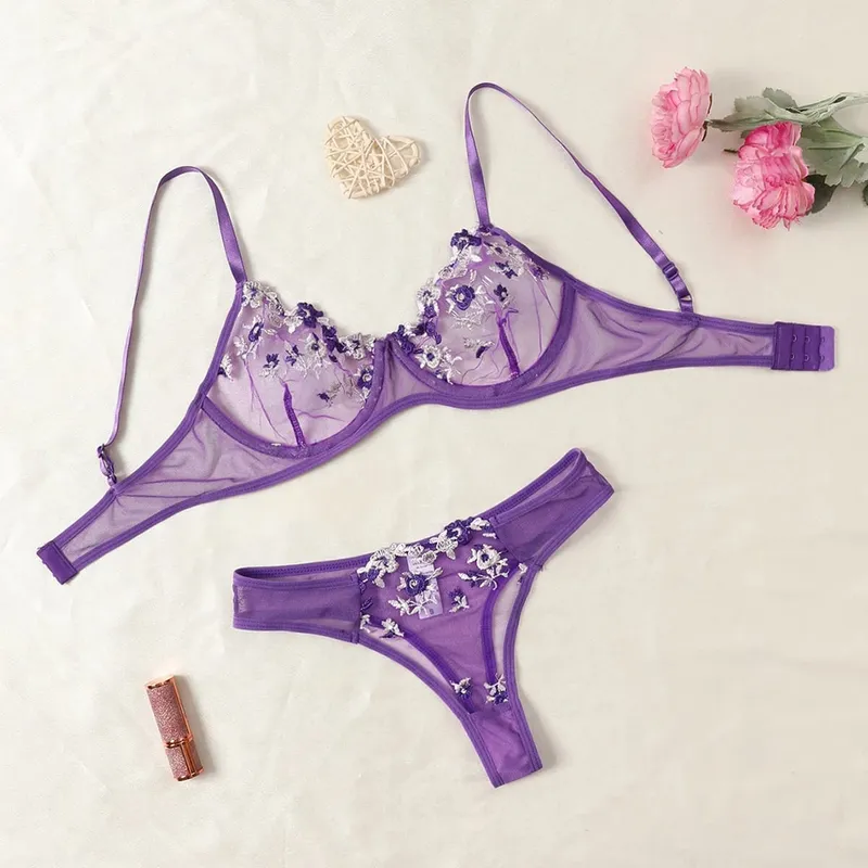 Seksi Dantel İç Sütyen ve Külot Setleri Kadın İç Giyim Çiçek Nakış Bralette Seti — image 11