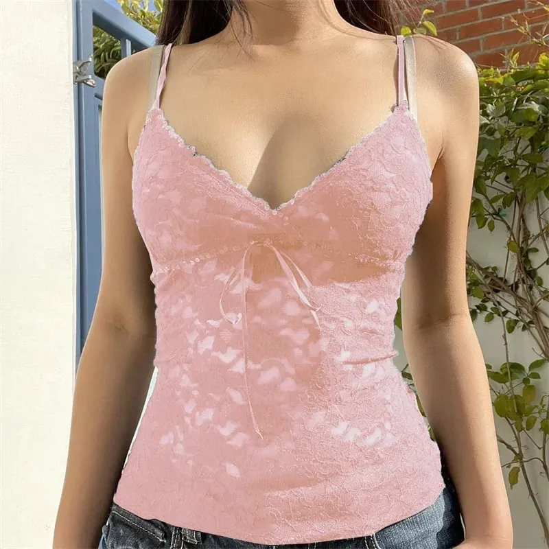 y2k Fairycore Tops 2000s Women Aestheic Clothes V Neck Spaghetti Strap Sleeveless Vest Coquette Clothing Streetwear — image 9