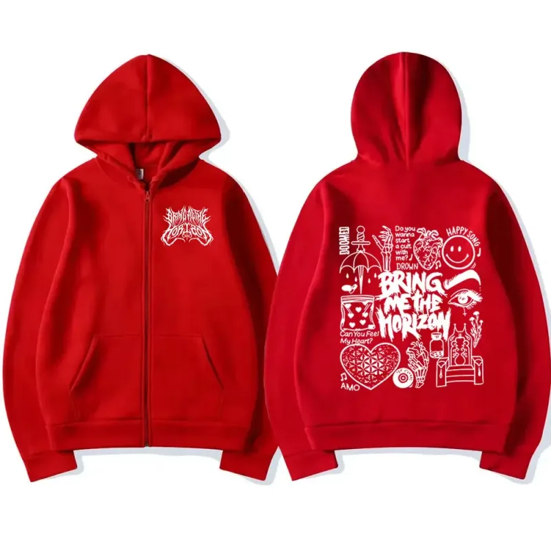 BringMe TheHorizon Zipper Hoodies Heavy Metal Rock Band Oversized Zip Up Sweatshirts Men Women Casual Harajuku Jacket Coats
