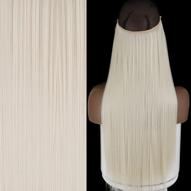 Synthetic No Clip Invisible Wire Hair Extensions Straight Black Blonde One Piece False Hairpiece Hair Extension — image 29