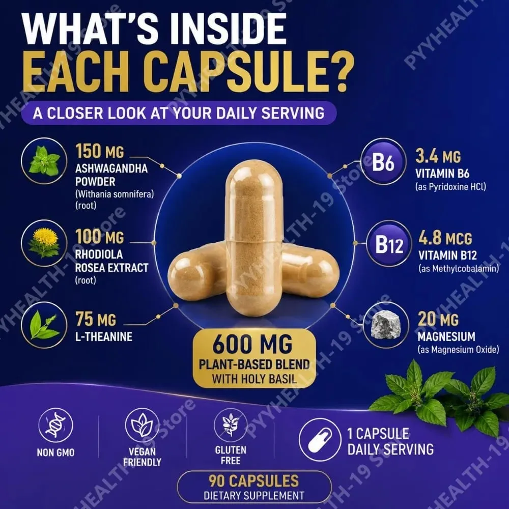 Lenm Cortisol Health Support Capsules Ashwagandha Rhodiola Holy Basil L-Theanine Para sa Stress Balance at Relaxation Adult 90 Count — image 6