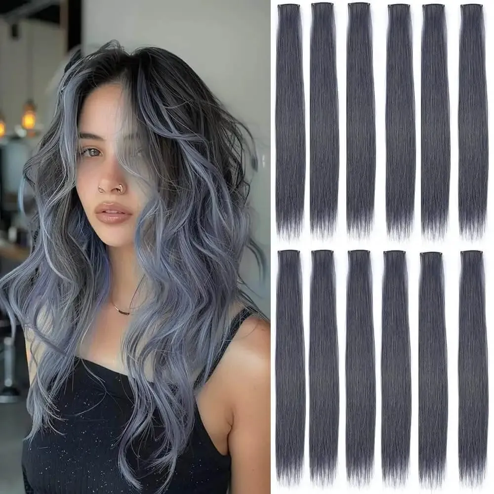 5PCS Klip Lurus Dalam Sambungan Rambut Klip Sorotan Sintetik Pada Potongan Rambut Rambut Fesyen Untuk Wanita Cosplay Pesta Harian — image 2