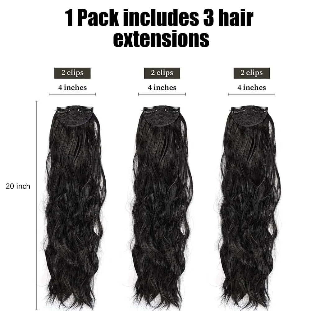 3pcs/set Clip in Hair Extensions Synthetic Hairpieces 20inch Thick Long Straight Clip in on Hair Extensions for Women Girls
