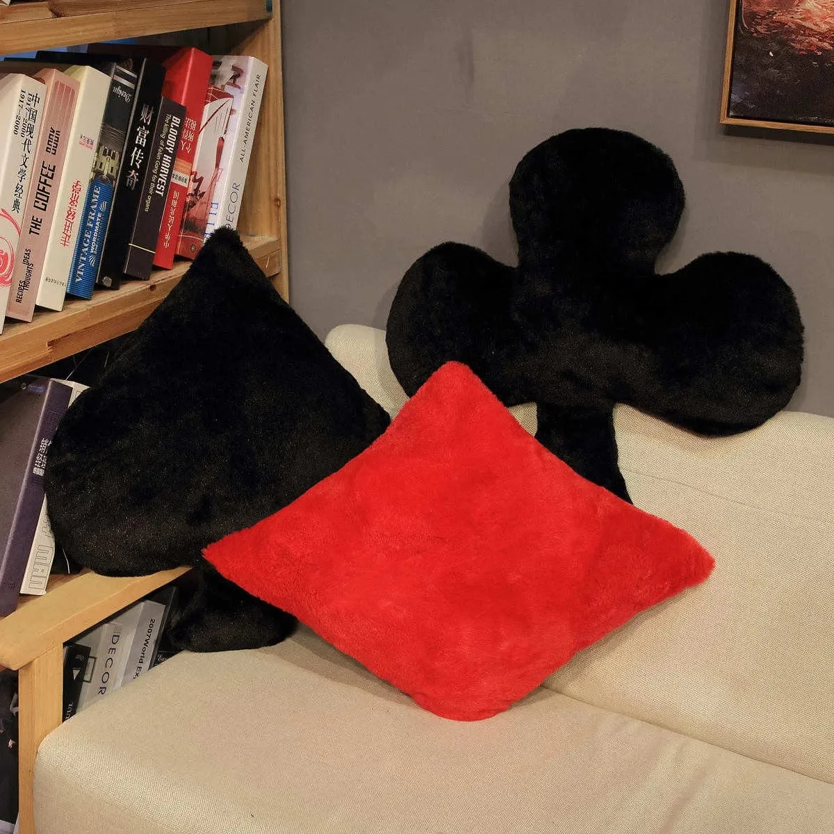 Creative Poker Card Plush Pillow Stuffed Red Heart Diamond Black Spade Club Soft Decorate For Sofa Chair Bed Man Gift — image 5