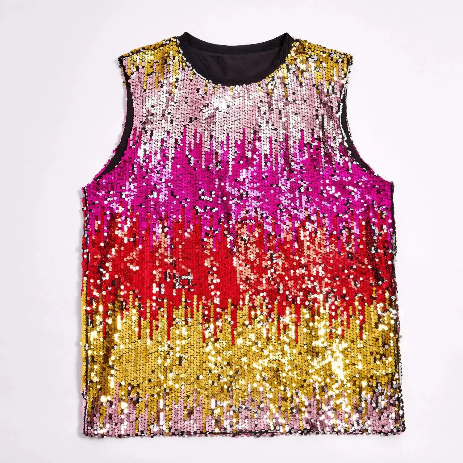 2025 Fashion Pullover Sleeveless Multi-color Sequined T-shirt/vest for Women Urban Street Style Multicolored Women's Tank Top — image 9