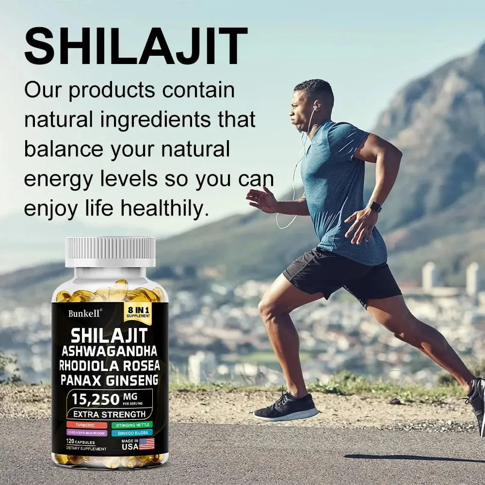 15250mg Shilajit Capsules with Ginseng Ashwagandha Turmeric Energy Supplement Muscle Mass Endurance — image 3