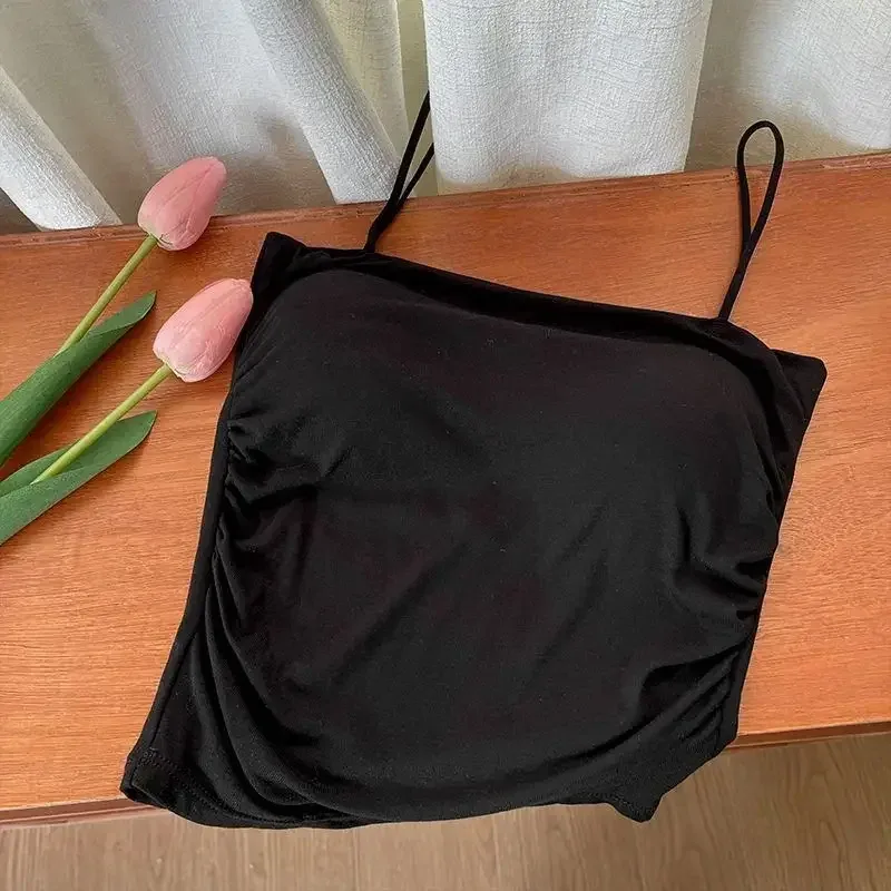 Solid All-Match Pleat Sling Vest Strap Chest Pad Inner Wear Slim Fit Slimming Short Gyaru Outer Wear Top — image 10