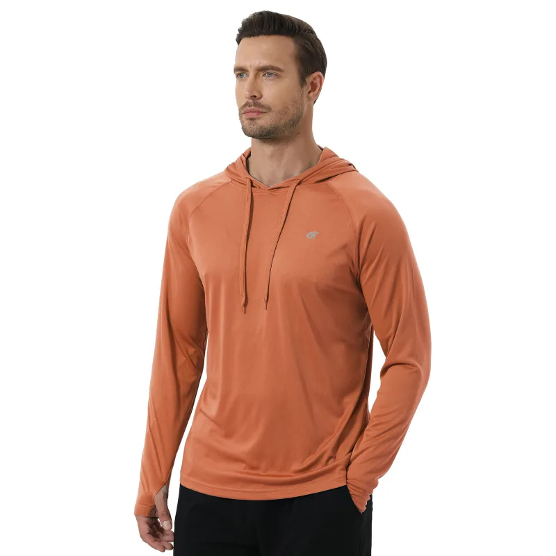 Baju-T Hoodie UPF 50+ Lelaki Musim Panas Lengan Panjang Rash Guard Cepat Kering T-shirt Sukan Luaran Larian Pullover