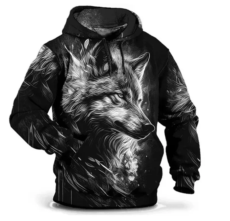 Moda wzór wilka męskie bluzy z kapturem z długim rękawem Street Hip Hop 3d nadruk zwierzęcy bluzy z kapturem 6XL Plus rozmiar codzienna bluza z kapturem