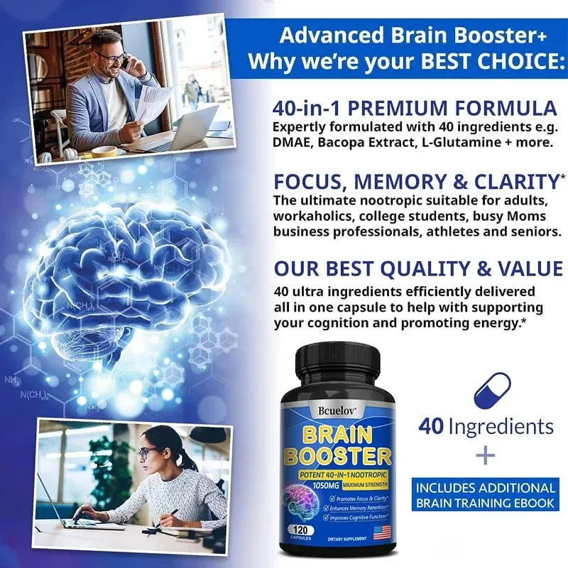 Powerful 14-in-1 Brain Booster - Supports Brain & Nervous System Health Promotes Focus & Clarity Boosts Cognitive Antioxidant