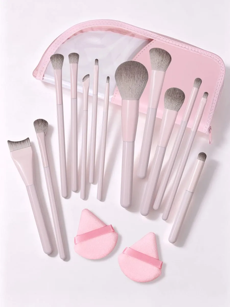 16-teiliges Make-up-Pinsel-Set mit dreieckigen Puderquasten und Aufbewahrungstasche für Foundation, Rouge, Lidschatten, Vollgesichts-Make-up-Set