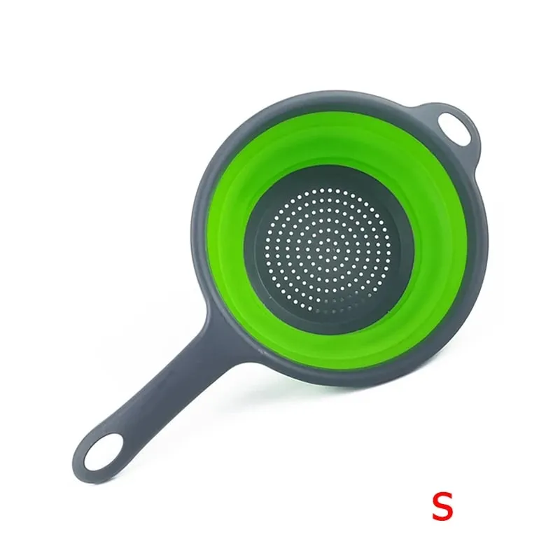 Silicone Collapsible Colander with Handle Kitchen Folding Strainer Colander for Draining Pasta Vegetable Fruit JT111