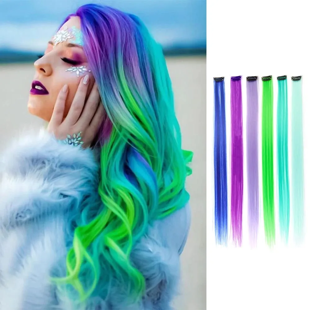 22Inches 6Pce/Set Y2K Style Multicolor Synthetic Straight Hair Gorgeous Pink Highlights Clip In Extensions For Party Cosplay — image 17