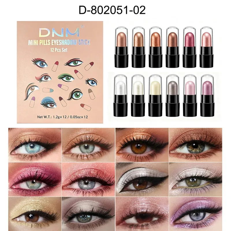 DNM 12 Color Makeup Set Capsule Eye Shadow Stick Durable And Easy To Color Pearl Light Shiny And Sleeping Silkworm Brightenin