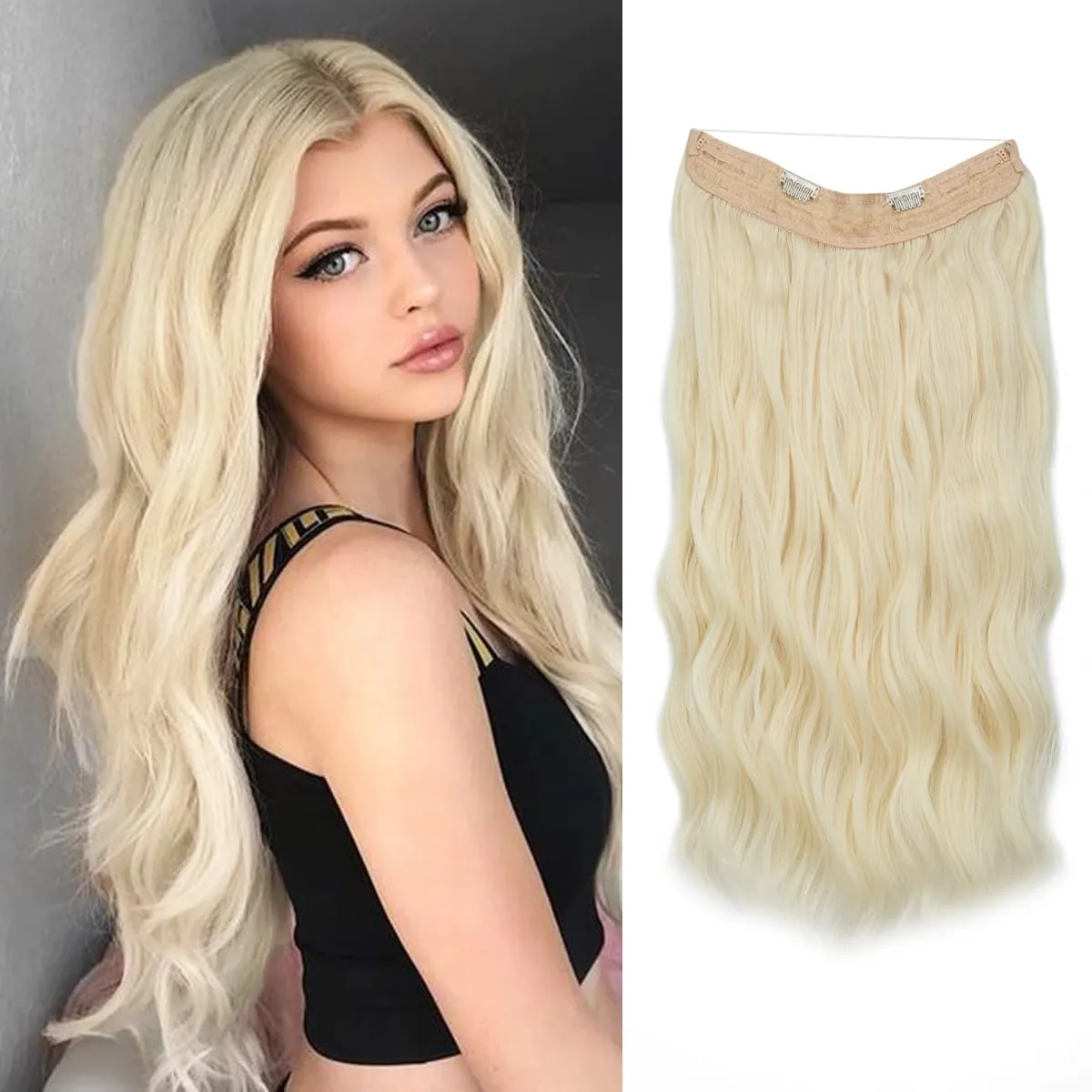 Synthetic Wave Invisible Wire With Clips Hair Extensions Fish Line Natural Blonde Clip In Hairpiece Fake Hair Piece — image 32