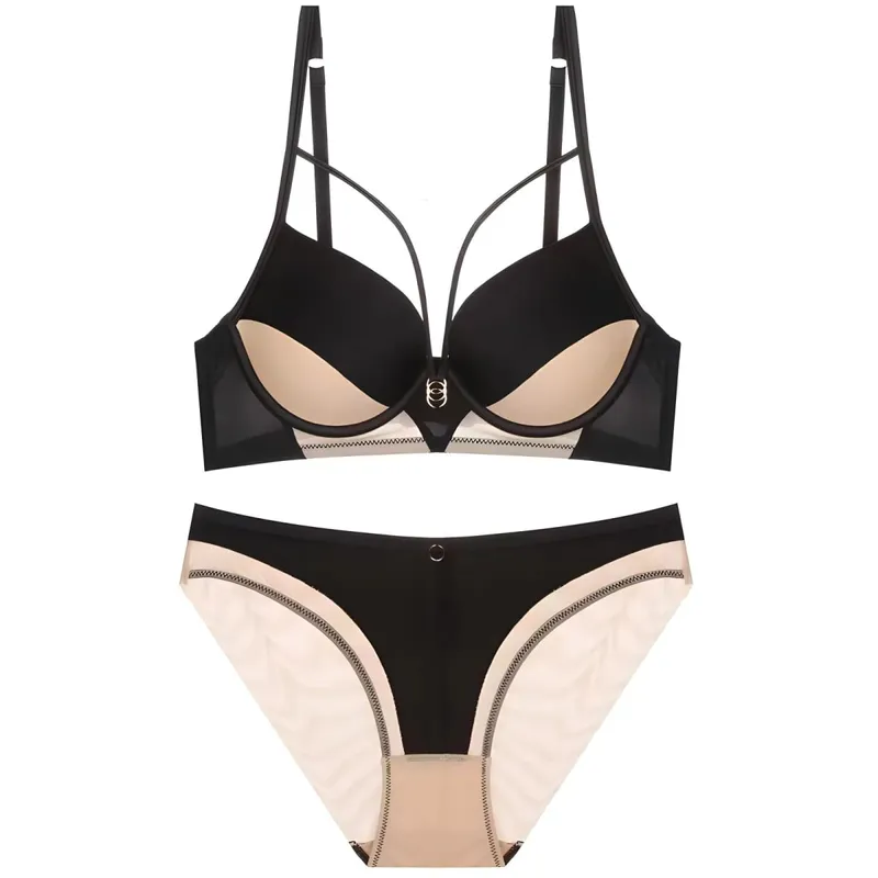 Skeleton Solid Color Plus Size CD Size Lingerie SuitPush Up Bra Set Adjustable Brassiere With Comfort Panties — image 4