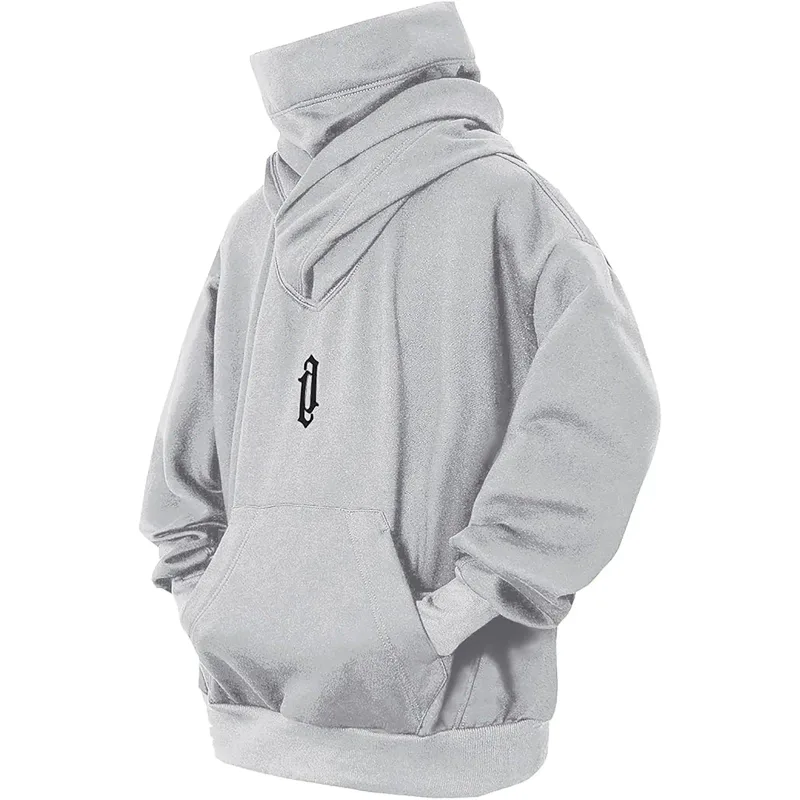 Felpa a collo alto con ricamo Felpa oversize Y2K Uomo Donna Felpa con cappuccio Ninja giapponese Autunno Hip Hop Tasca in pile Streetwear