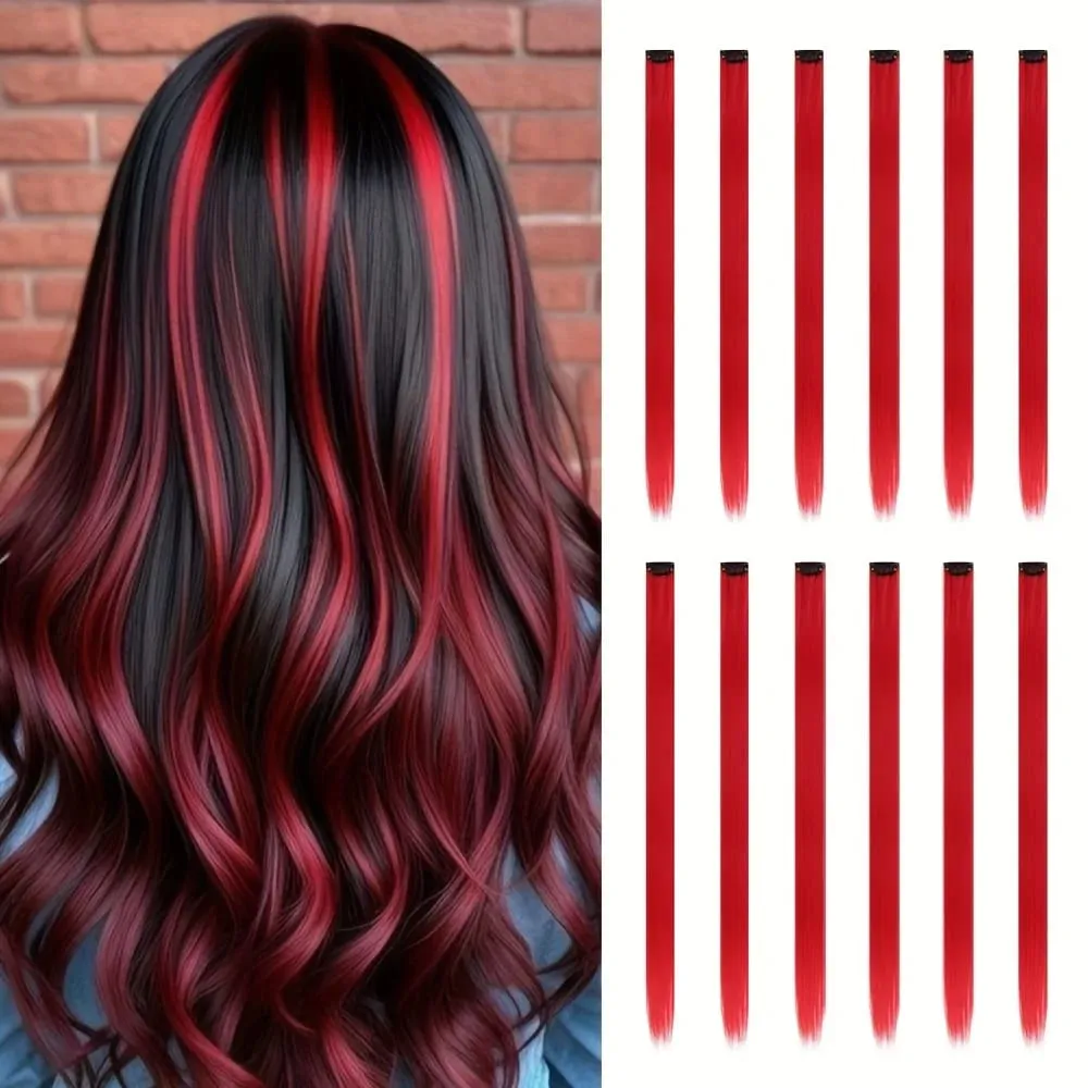 12Pcs Clip In Hair Extensions 22 Inch Synthetic Color Extensions Women's Exclusive Long Straight Style Multiple Colors Available