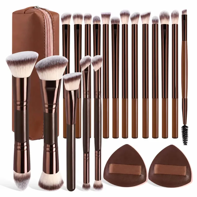 Conjunto de pincéis de maquiagem para viagem com estojo, 20 peças, conjunto de maquiagem multifuncional, essencial, 18 peças, pincéis de maquiagem, base, pó, blush