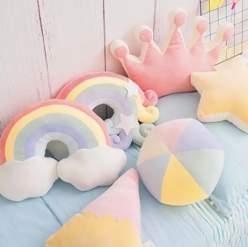 Hot sale Candy Rainbow Lucky Cloud Star Moon Plush Pillow Colorful Crown Memeor Pillow Cushion Sofa Home Decoration Throw Pillow