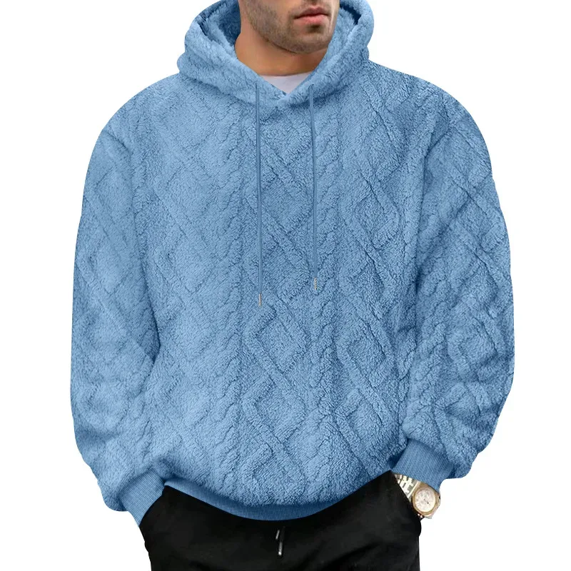 Autumn and Winter Leisure Men's High Street Jacquard Double-Sided Velvet Hooded Sports Trend Pullover Sweater Jacket — image 4