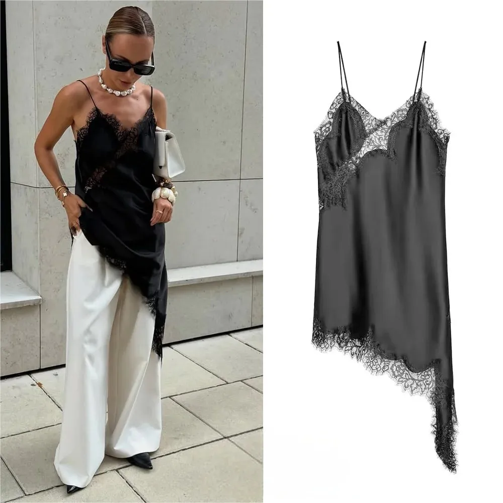 Sexy Chic Black Lace Cami Tops Women V Neck Patchwork Sleeveless Y2K Girl Top Fashion 2025 Summer Fall Holiday Beach Top — image 9
