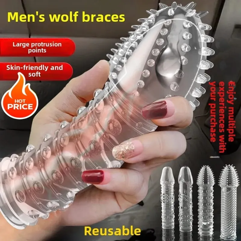 4 Types Crystal Condom Penis Enlargement Sleeve Retarded Ejaculation Adult Sm Games Sex Toys for Men Couples — image 2