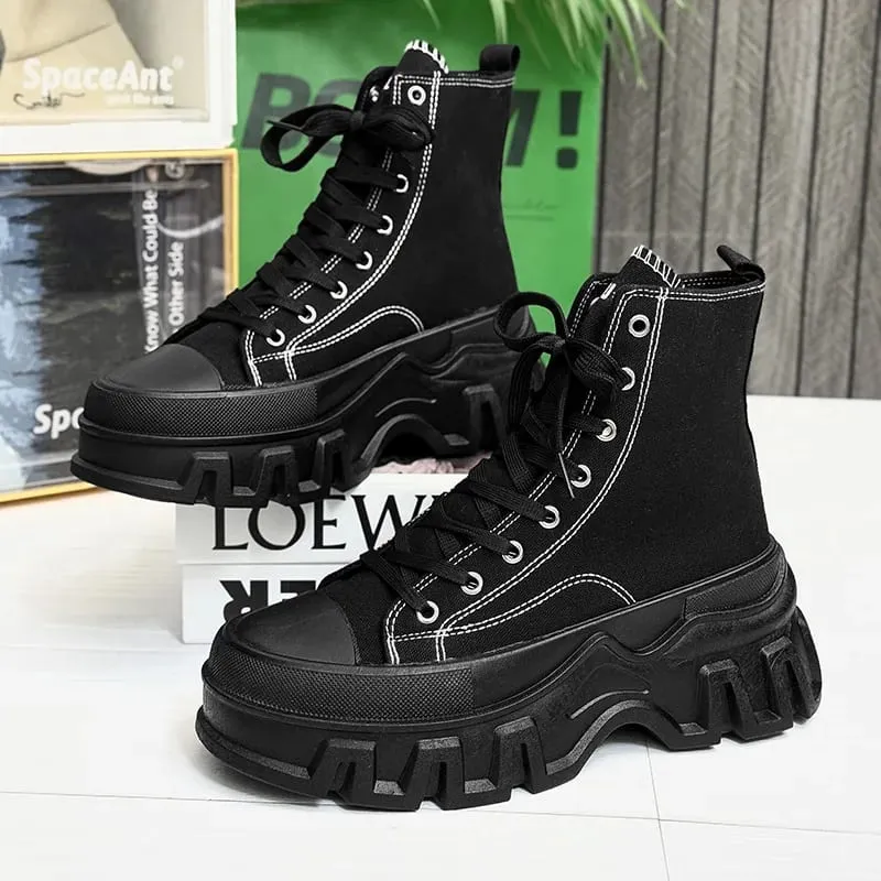 Classics Men's Shoes 2025 Fashion High Top Canvas Sneakers Platform Casual Shoes Man Lace-up Flats Men Non-slip Vulcanize Shoes