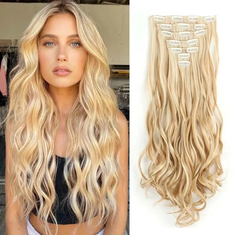 22 Inch Elegant Sexy Hair Curly Extensions 7Pcs/Set 16 Clips Long Curly Wave-Body Wave Hair Extensions Clip In Hair Extensions — image 11