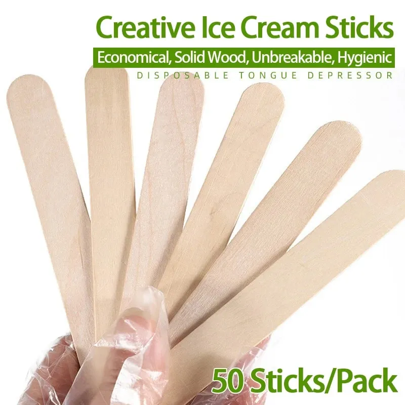 50/100pcs Ice Cream Sticks Wooden Popsicle Sticks Hand Crafts DIY Wooden Decoration — image 5