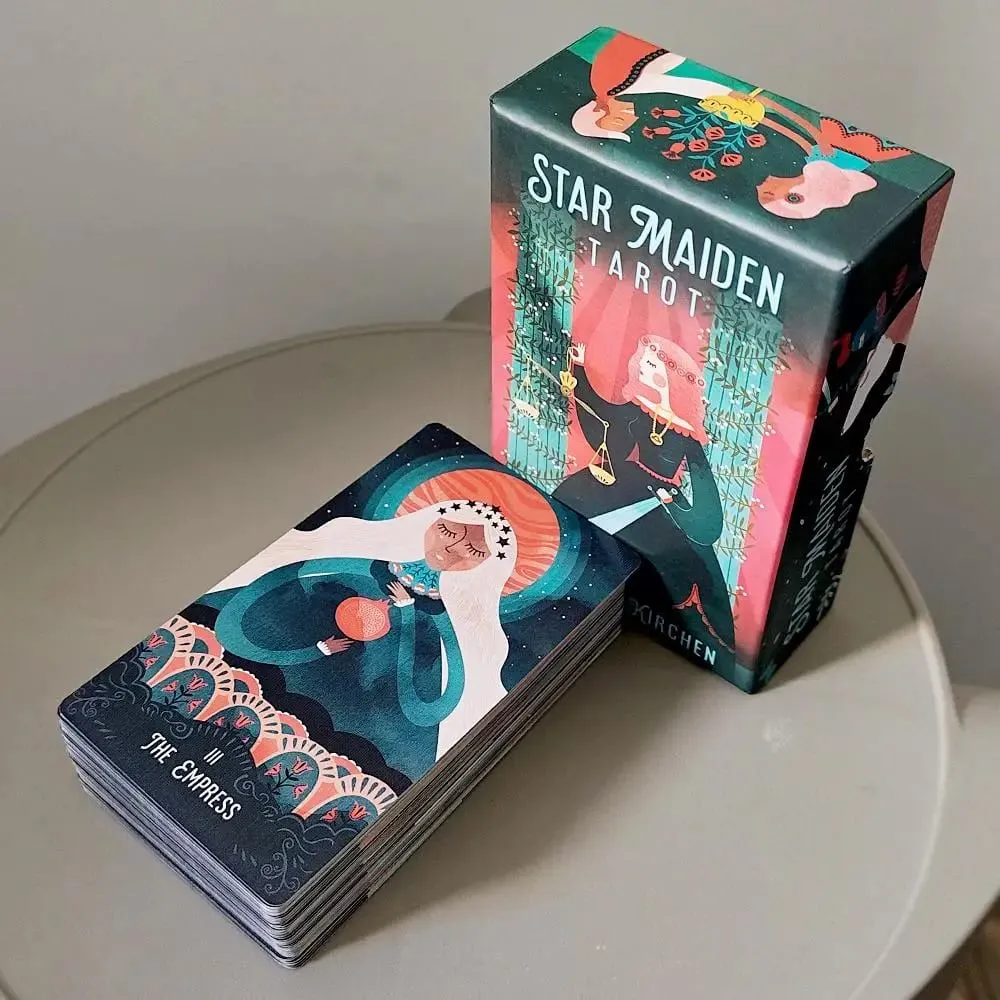 Star Maiden Tarot Deck 78-Card Deck Aesthetic Celestial Divineไพ่ทาโรต์ 2 ชิ้นกล่องแข็งคู่-นูน 12*7 ซม. — image 7