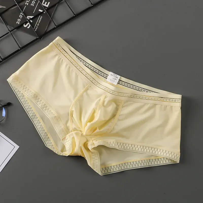 熱い販売アイスシルク男性下着シームレス透明ボクサーパンツ超薄型通気性快適なパンティーパンツ